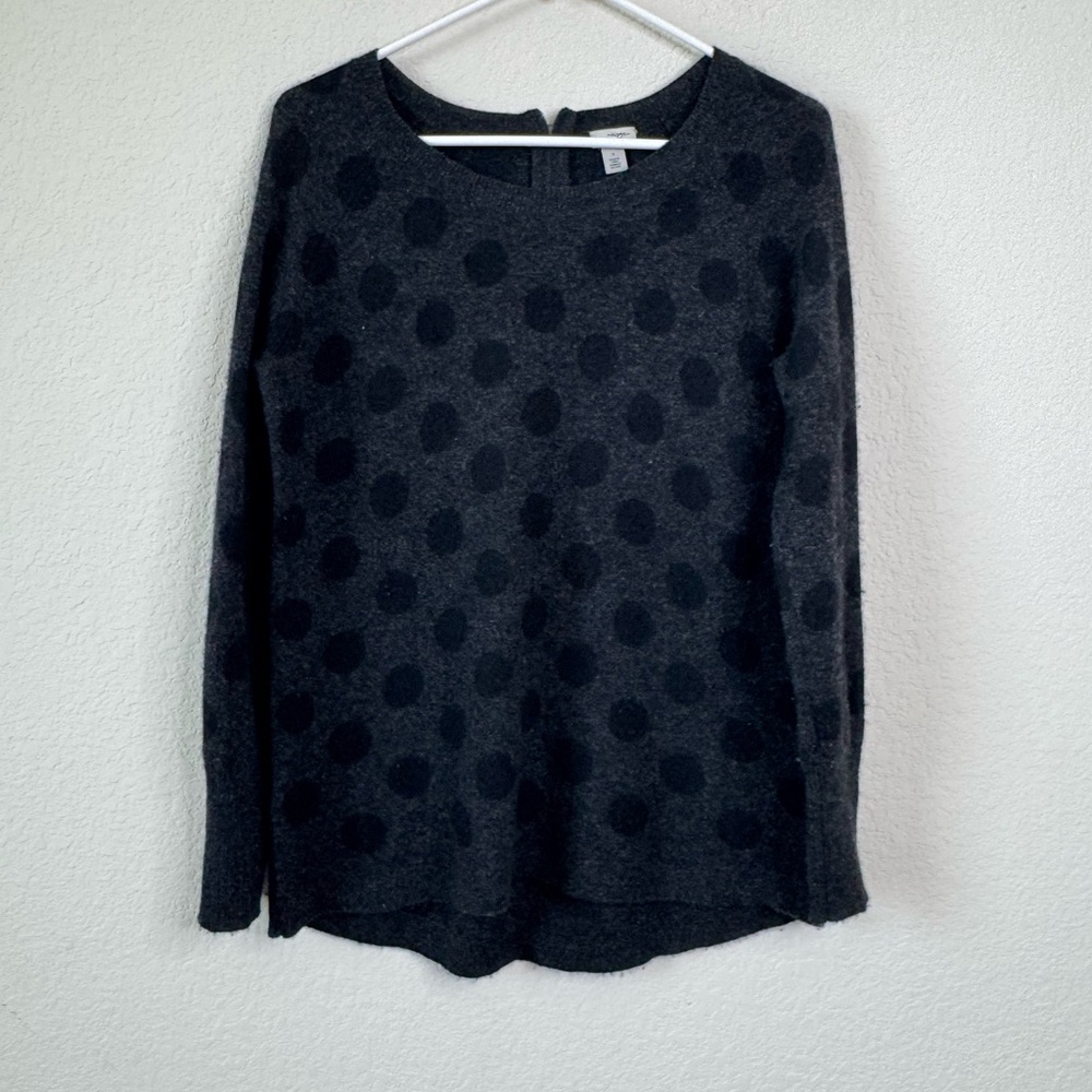 Halogen 100% Cashmere Gray Black Polka Dot Crewneck Sweater‎ Women’s S Timeless